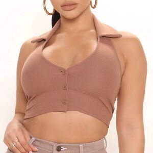 Fashion Nova Stylish Brown Halter Crop Top